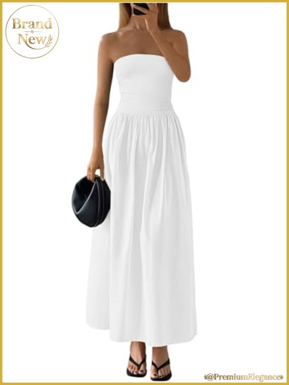 Strapless Maxi Dress High Stretch Cotton Tencel Side Pockets Formal